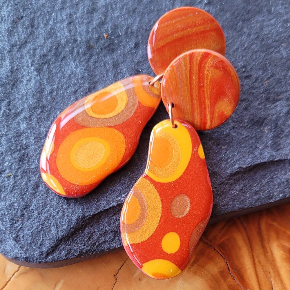 Handmade Abstract Polymer Clay Earrings - Picture 3 of 3
